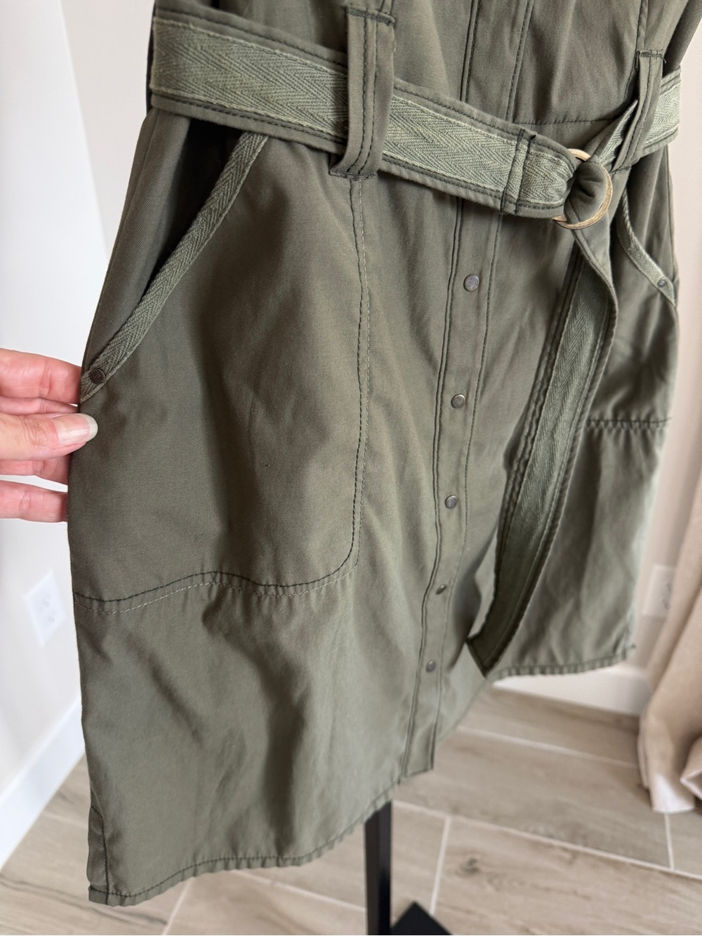 Royal Robbins Womens 10 Olive Green Utility Safari Shirt Dress Belted Travel - Picture 6 of 9